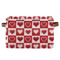 Happy Valentine'S Day Love Heart Storage Basket Fabric Laundry Baskets Red White Buffalo Plaid Storage Boxes Organizer Bag For Baby Cloth Dog Toy Book Storage Cubes Shelf Closet Bins 16