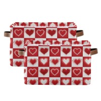 Happy Valentine'S Day Love Heart Storage Basket Fabric Laundry Baskets Red White Buffalo Plaid Storage Boxes Organizer Bag For Baby Cloth Dog Toy Book Storage Cubes Shelf Closet Bins 16