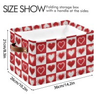 Happy Valentine'S Day Love Heart Storage Basket Fabric Laundry Baskets Red White Buffalo Plaid Storage Boxes Organizer Bag For Baby Cloth Dog Toy Book Storage Cubes Shelf Closet Bins 16