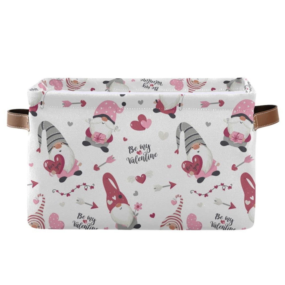 Happy Valentine'S Day Gnomes Storage Basket Fabric Laundry Baskets Be Mine Valentine Love Heart Storage Boxes Organizer Bag For Baby Cloth Dog Toy Book Storage Cubes Shelf Closet Bins 16