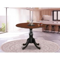 East West Furniture Mid Century Modern Dining Table with Drop Leaves Mahogany Table Top and Black Pedestal Leg Finish