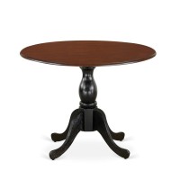 East West Furniture Mid Century Modern Dining Table with Drop Leaves Mahogany Table Top and Black Pedestal Leg Finish