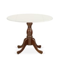 East West Furniture Modern Dining Table with Drop Leaves Linen White Table Top and Mahogany Pedestal Leg Finish