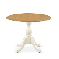 East West Furniture Wooden Dining Table with Drop Leaves Oak Table Top and Linen White Pedestal Leg Finish