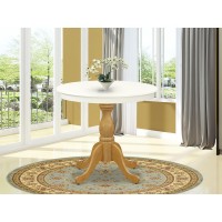 East West Furniture Wood Dining Table Linen White Table Top and Oak Pedestal Leg Finish