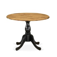 East West Furniture Round Dinning Table with Drop Leaves Natural Table Top and Black Pedestal Leg Finish