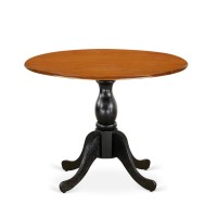 East West Furniture Kitchen Table with Drop Leaves Cherry Table Top and Black Pedestal Leg Finish