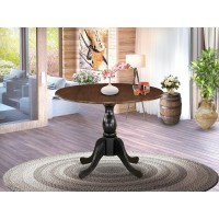 East West Furniture Wood Kitchen Table with Drop Leaves Walnut Table Top and Black Pedestal Leg Finish