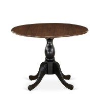 East West Furniture Wood Kitchen Table with Drop Leaves Walnut Table Top and Black Pedestal Leg Finish