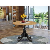 East West Furniture Dining Room Table with Drop Leaves Oak Table Top and Black Pedestal Leg Finish