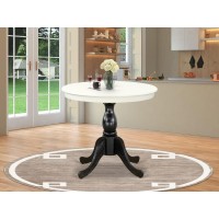 East West Furniture Modern Dining Table Linen White Table Top and Black Pedestal Leg Finish