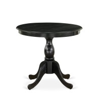 East West Furniture Modern Dining Table Linen White Table Top and Black Pedestal Leg Finish