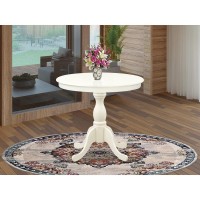 East West Furniture Round Dining Table Natural Table Top and Black Pedestal Leg Finish