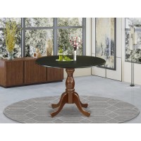 East West Furniture Kitchen Table with Drop Leaves Black Table Top and Mahogany Pedestal Leg Finish