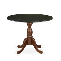 East West Furniture Kitchen Table with Drop Leaves Black Table Top and Mahogany Pedestal Leg Finish