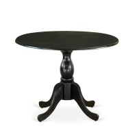 East West Furniture Round Dining Table with Drop Leaves Black Table Top and Black Pedestal Leg Finish