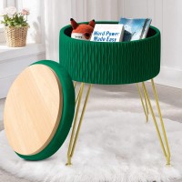 Gerant Velvet Storage Ottoman Vanity Stools - Multifunctional Upholstered Pleated Round Footrest With Golden Metal Legs, Removable Coffee Table Top Cover,Suitable For Living Room, Bedroom (Teal)