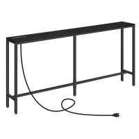 Mahancris Console Table With Power Outlet 63 Narrow Sofa Table Industrial Entryway Table With Usb Ports Behind Couch Table