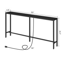 Mahancris Console Table With Power Outlet 63 Narrow Sofa Table Industrial Entryway Table With Usb Ports Behind Couch Table