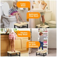 Step Stools For Adults Kids With Non-Slip Rubber Feet, Heavy Duty Wooden Stepping Stools With 500-Lbs Capacity For Bedroom Kitchen Bathroom, Sturdy Bed Steps For High Beds, Easy To Assemble, Maple