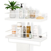 Zgo Floating Shelves White Wall Mounted Storage Shelves With White Towel Rack For Bathroom Kitchen Bedroom Set Of 2 White