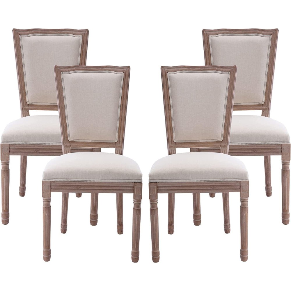 Nrizc Farmhouse Dining Room Chairs Set Of 4 French Dining Chairs With Square Back Brown Wood Legs French Bistro Chairs For Di