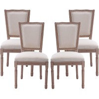 Nrizc Farmhouse Dining Room Chairs Set Of 4 French Dining Chairs With Square Back Brown Wood Legs French Bistro Chairs For Di