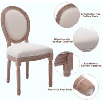 Nrizc French Dining Chairs Set Of 6 French Country Vintage Farmhouse Dining Chairs With Round Back Solid Wood Beige Fabric Di