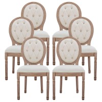 Nrizc French Country Dining Chairs Set Of 6 Farmhouse Dining Chairs With Round Button Back Solid Wood Legs French Dining Chai