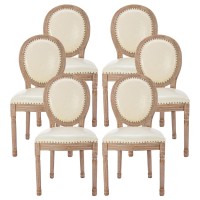 Nrizc French Dining Chairs Set Of 6 French Country Dining Chairs Vintage Farmhouse Dining Chairs With Round Back Solid Wood B