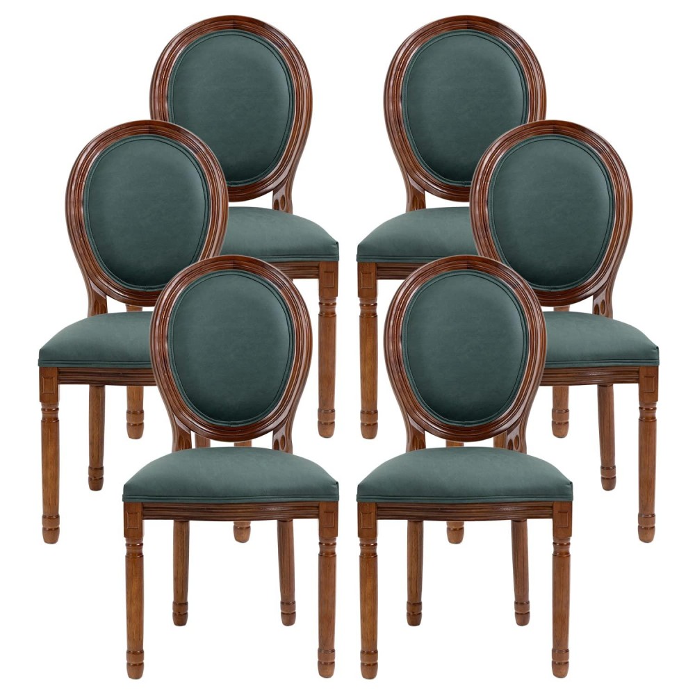 Nrizc French Country Dining Chairs Set Of 6 Farmhouse Dining Chairs With Round Button Back Solid Wood Legs French Dining Chai