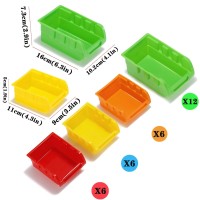 Mulsame Wall Mounted Storage Bins Parts Rack 4 Colors 30Pcs Bin Organizer Garage Plastic Shop Tool Garage Organizers And Storag