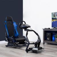 Vivo Racing Simulator Cockpit With Wheel Stand, Gear Mount, Chair And Frame Only, Fits Logitech, Thrustmaster, Fanatec, Compatible With Xbox One, Playstation, Pc Video Game, Blue Stripe, Stand-Race1Bl