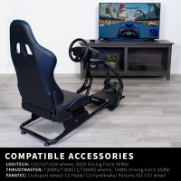 Vivo Racing Simulator Cockpit With Wheel Stand, Gear Mount, Chair And Frame Only, Fits Logitech, Thrustmaster, Fanatec, Compatible With Xbox One, Playstation, Pc Video Game, Blue Stripe, Stand-Race1Bl