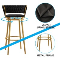 Guyifuny 360 Swivel Bar Stools Set Of 4, Velvet Gold Breakfast Dining Chair Height Bar Chairs With Metal Frame And Footrest For Breakfast Bar, Counter, Kitchen And Home, 29.5'',Black