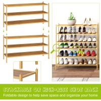 Bmosu 3Tier Bamboo Extended Shoe Rack Premium Stackable Shoe Shelf Storage Organizer For Hallway Closet Living Room Entryway Or