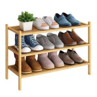 Bmosu 3Tier Bamboo Shoe Rack Premium Stackable Shoe Shelf Storage Organizer For Hallway Closet Living Room Entryway Organizern