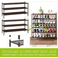 Bmosu 3Tier Bamboo Extended Shoe Rack Premium Stackable Shoe Shelf Storage Organizer For Hallway Closet Living Room Entryway Or