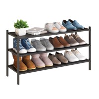 Bmosu 3Tier Bamboo Extended Shoe Rack Premium Stackable Shoe Shelf Storage Organizer For Hallway Closet Living Room Entryway Or