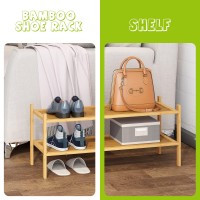 Bmosu 2Tier Bamboo Shoe Rack Premium Stackable Shoe Shelf Storage Organizer For Hallway Closet Living Room Entryway Organizern