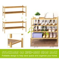 Bmosu 2Tier Bamboo Shoe Rack Premium Stackable Shoe Shelf Storage Organizer For Hallway Closet Living Room Entryway Organizern