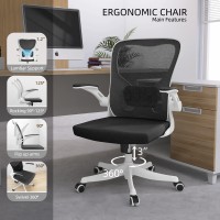 Monhey Office Chair - Ergonomic Office Chair With Lumbar Support & Flip Up Arms Home Office Desk Chairs Rockable High Back Swivel Computer Chair White Frame & Black Mesh Study Chair