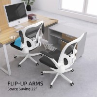 Monhey Office Chair - Ergonomic Office Chair With Lumbar Support & Flip Up Arms Home Office Desk Chairs Rockable High Back Swivel Computer Chair White Frame & Black Mesh Study Chair
