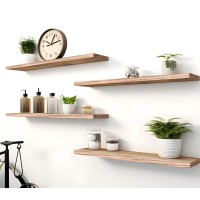 Yywuojj Wood Floating Shelves For Wall Decor Rustic Wall Shelves For Bedroom Bathroom Kitchen Living Room Set Of 4 Light Walnu