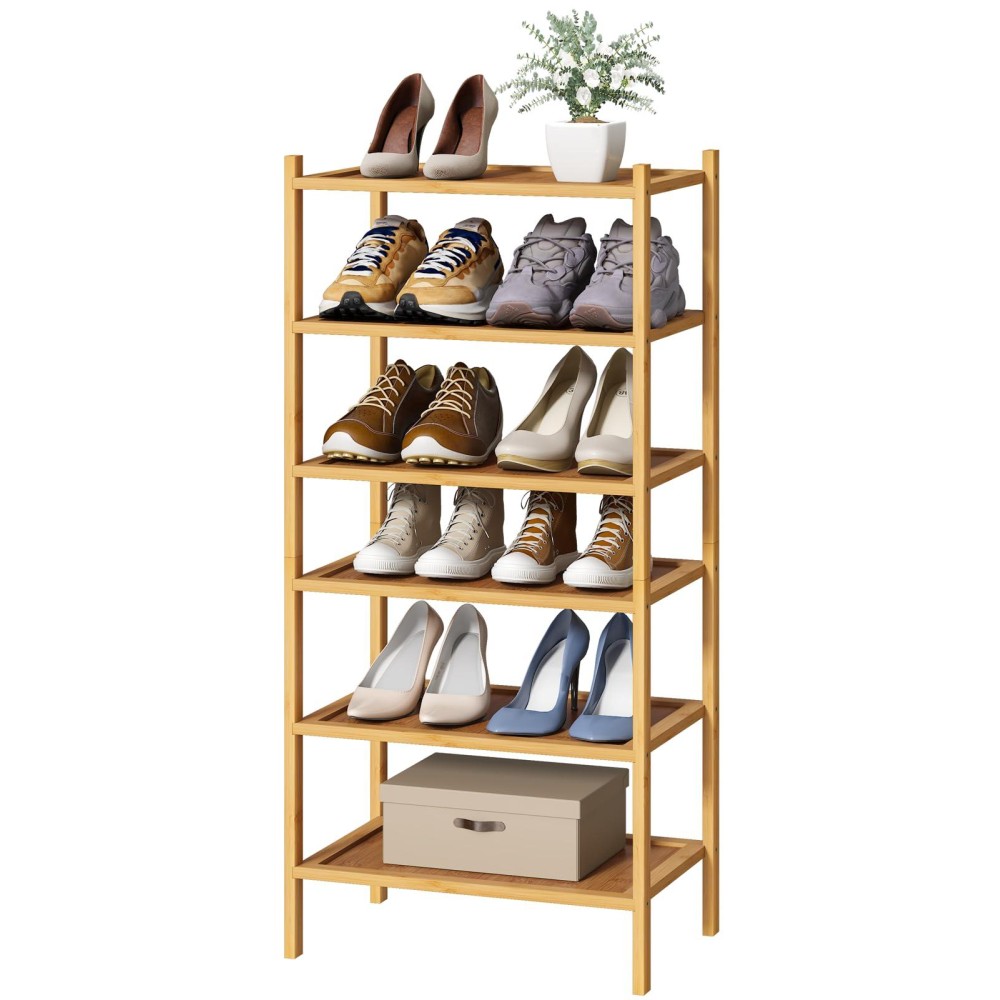 Kiplant 6Tier Small Bamboo Shoe Rack For Entryway Stackable Foldable Natural Shoe Organizer For Hallway Closet Free Stan