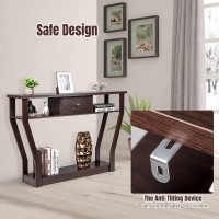 Casart Console Table, 3 Tiers Hallway Accent Tables With Shelves & Drawer, Wooden Sofa Side Table For Living Room Dining Room Entryway (Brown)