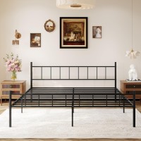 DIIYIV 14 Inch California King Size Metal Platform Bed Frame with Headboard,Mattress Foundation,Steel Slat Support,Under Bed Storage,No Box Spring Needed,California King Bed Frame,Black