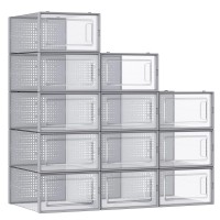 Songmics Shoe Boxes Pack Of 12 Shoe Storage Organizers Stackable Clear Plastic Boxes For Closet Sneakers 91 X 131 X 56 In