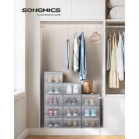 Songmics Shoe Boxes Pack Of 12 Shoe Storage Organizers Stackable Clear Plastic Boxes For Closet Sneakers 91 X 131 X 56 In