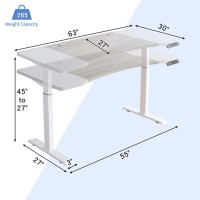 Bunoem Dual Motor 63X30 Height Adjustable Electric Standing Desk,Height Stand Up Computer Desk,Sit And Stand Home Office Desk With Splice Board(Oak+White Top, White Frame)